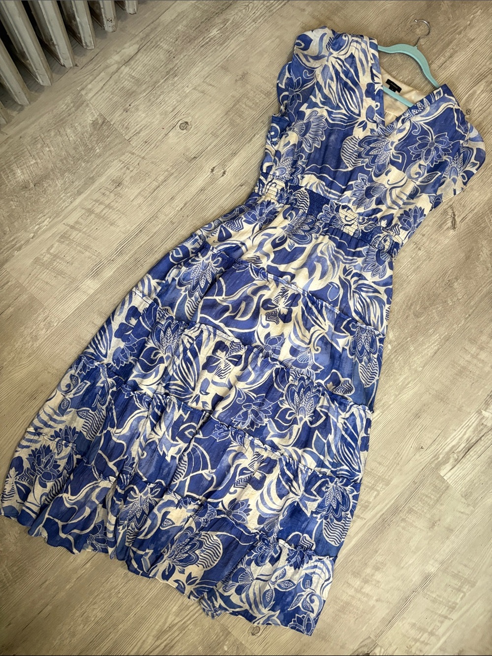 Halogen Blue & White Floral Tiered Maxi Dress XL